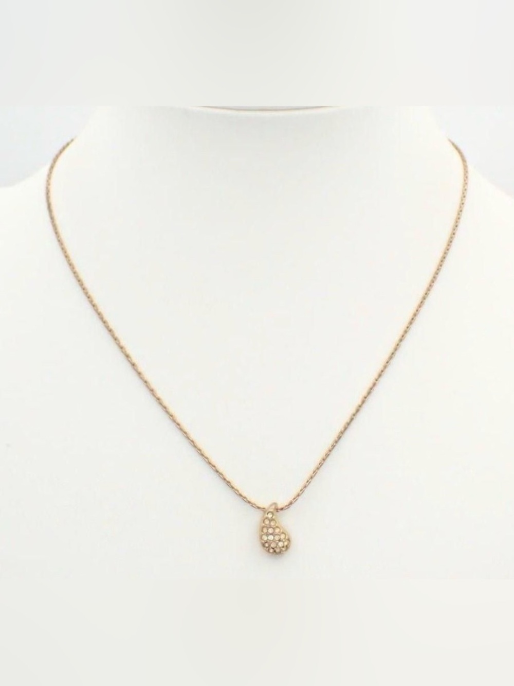 Vintage Christian Dior Gold Plated Tear Drop Rhinestone Pendant Necklace